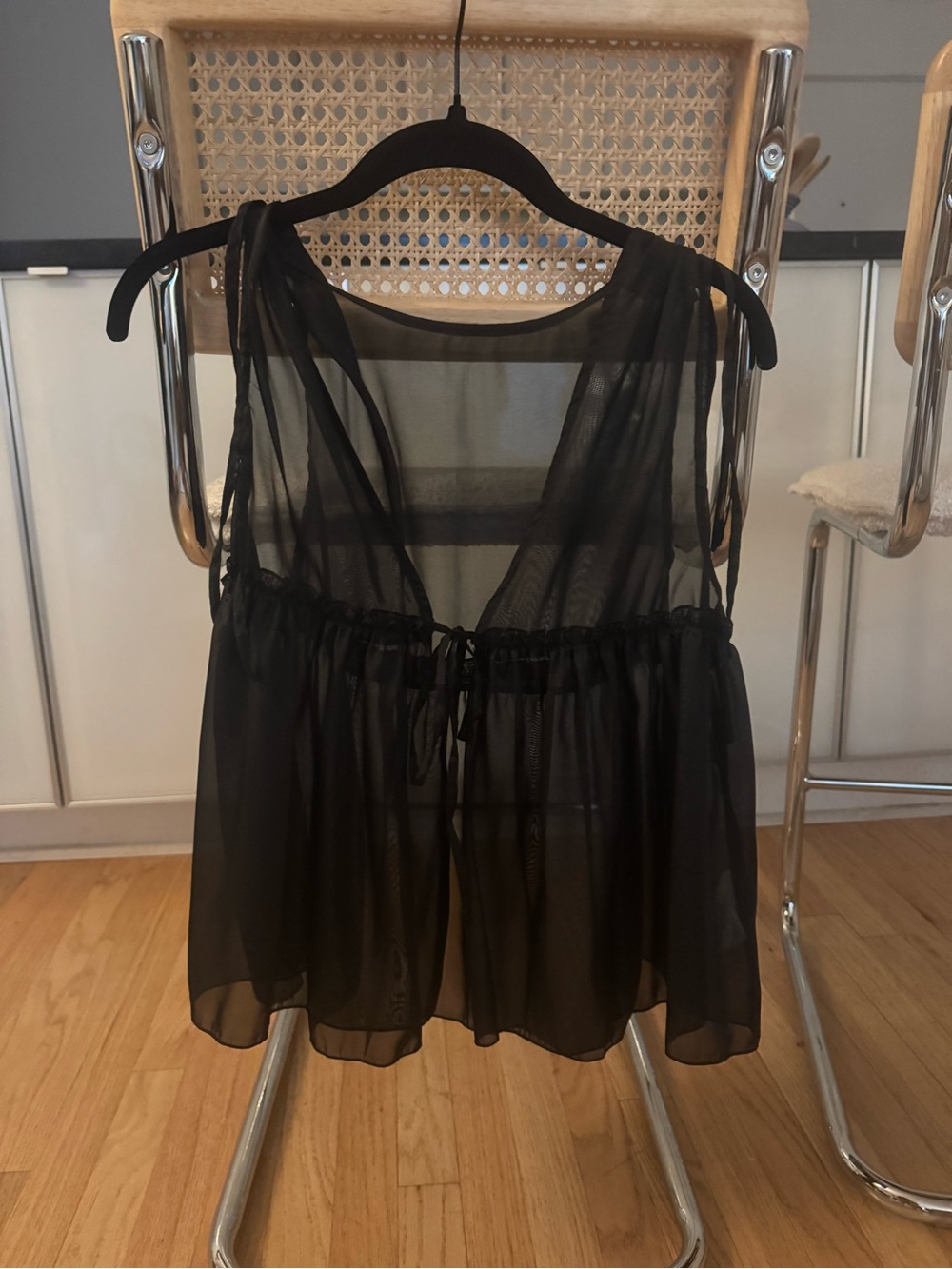 Babydoll Sheer Black Sleeveless Chiffon Overlay Top